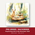 Rabbit Woodland Tea Party square glass coaster set of 6 – pre-order / backorder, dispatching mid to late November 2026