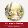 Hare on a Sunny Woodland Path round ceramic coaster set of 6 – pre-order / backorder, dispatching mid to late November 2026
