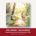 Hare on a Sunny Woodland Path square glass coaster set of 6 – pre-order / backorder, dispatching mid to late November 2026