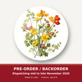 Watercolour Yellow Wildflowers round ceramic coaster set of 6 – pre-order / backorder, dispatching mid to late November 2026