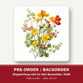 Watercolour Yellow Wildflowers square glass coaster set of 6 – pre-order / backorder, dispatching mid to late November 2026