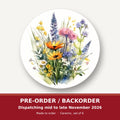 Watercolour Wildflower Posy round ceramic coaster set of 6 – pre-order / backorder, dispatching mid to late November 2026