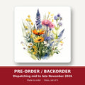 Watercolour Wildflower Posy square glass coaster set of 6 – pre-order / backorder, dispatching mid to late November 2026