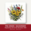 Sunflower Bouquet with Blue Spires square glass coaster set of 6 – pre-order / backorder, dispatching mid to late November 2026