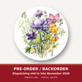 Purple & Pink Wildflower Bouquet round ceramic coaster set of 6 – pre-order / backorder, dispatching mid to late November 2026