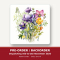 Purple & Pink Wildflower Bouquet square glass coaster set of 6 – pre-order / backorder, dispatching mid to late November 2026