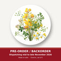 Yellow Buttercup Posy round ceramic coaster set of 6 – pre-order / backorder, dispatching mid to late November 2026