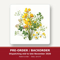 Yellow Buttercup Posy square glass coaster set of 6 – pre-order / backorder, dispatching mid to late November 2026