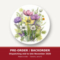 Pink, Purple & White Wild Bouquet round ceramic coaster set of 6 – pre-order / backorder, dispatching mid to late November 2026