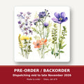 Delicate Purple & Peach Wildflowers square glass coaster set of 6 – pre-order / backorder, dispatching mid to late November 2026