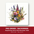 Pink & Purple Watercolour Wildflowers square glass coaster set of 6 – pre-order / backorder, dispatching mid to late November 2026