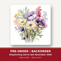 Lilac & Cream Anemone Bouquet square glass coaster set of 6 – pre-order / backorder, dispatching mid to late November 2026