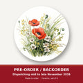 Red Poppy & Meadow Grass round ceramic coaster set of 6 – pre-order / backorder, dispatching mid to late November 2026