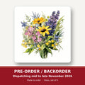 Sunny Meadow Bouquet with Lavender square glass coaster set of 6 – pre-order / backorder, dispatching mid to late November 2026