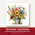 Sunflowers in a Tin Bucket square glass coaster set of 6 – pre-order / backorder, dispatching mid to late November 2026