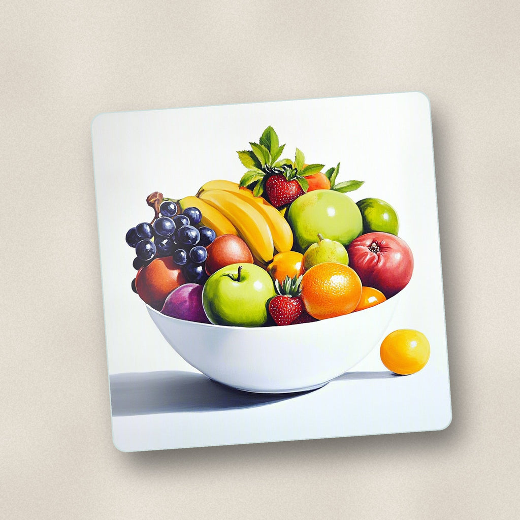 Close-up of one fruit bowl still life square glass coaster, flat UV print