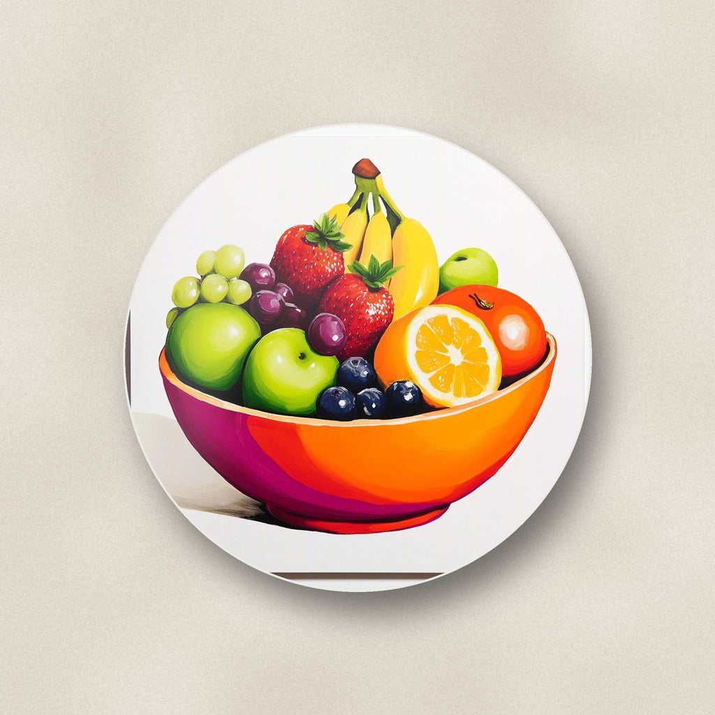 Close-up of one fruit in an orange bowl round ceramic coaster, flat UV print