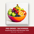 Fruit in an Orange Bowl square glass coaster set of 6 – pre-order / backorder, dispatching mid to late November 2026