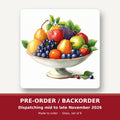 Fruit in a Footed Bowl square glass coaster set of 6 – pre-order / backorder, dispatching mid to late November 2026