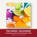 Citrus & Lime Colour Splash square glass coaster set of 6 – pre-order / backorder, dispatching mid to late November 2026