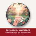 Cup of Tea in an Enchanted Garden round ceramic coaster set of 6 – pre-order / backorder, dispatching mid to late November 2026