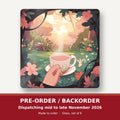 Cup of Tea in an Enchanted Garden square glass coaster set of 6 – pre-order / backorder, dispatching mid to late November 2026