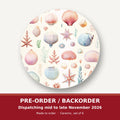 Seashell Pattern round ceramic coaster set of 6 – pre-order / backorder, dispatching mid to late November 2026