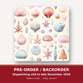 Seashell Pattern square glass coaster set of 6 – pre-order / backorder, dispatching mid to late November 2026