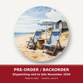 Striped Deckchairs by the Beach Hut round ceramic coaster set of 6 – pre-order / backorder, dispatching mid to late November 2026