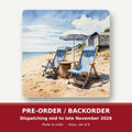 Striped Deckchairs by the Beach Hut square glass coaster set of 6 – pre-order / backorder, dispatching mid to late November 2026