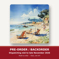 Beach Day with a Blue Parasol square glass coaster set of 6 – pre-order / backorder, dispatching mid to late November 2026
