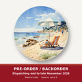 Seaside Parasol & Deckchairs round ceramic coaster set of 6 – pre-order / backorder, dispatching mid to late November 2026