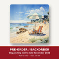 Seaside Parasol & Deckchairs square glass coaster set of 6 – pre-order / backorder, dispatching mid to late November 2026