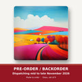 Bright Patchwork Hills square glass coaster set of 6 – pre-order / backorder, dispatching mid to late November 2026