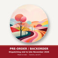 Winding Road through Pastel Hills round ceramic coaster set of 6 – pre-order / backorder, dispatching mid to late November 2026