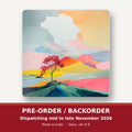 Lone Pink Tree on the Hill square glass coaster set of 6 – pre-order / backorder, dispatching mid to late November 2026