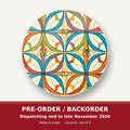 Retro Quatrefoil Tile Pattern round ceramic coaster set of 6 – pre-order / backorder, dispatching mid to late November 2026