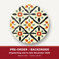 Black & Cream Floral Tile round ceramic coaster set of 6 – pre-order / backorder, dispatching mid to late November 2026