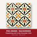 Black & Cream Floral Tile square glass coaster set of 6 – pre-order / backorder, dispatching mid to late November 2026
