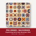 Blue & Orange Patterned Tiles square glass coaster set of 6 – pre-order / backorder, dispatching mid to late November 2026