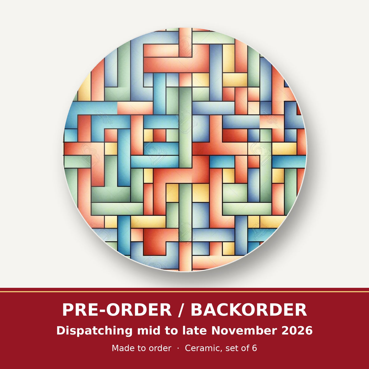 Pastel Basket Weave round ceramic coaster set of 6 – pre-order / backorder, dispatching mid to late November 2026