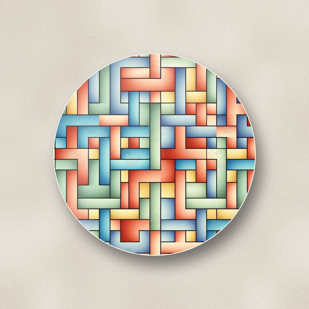 Close-up of one pastel basket weave round ceramic coaster, flat UV print