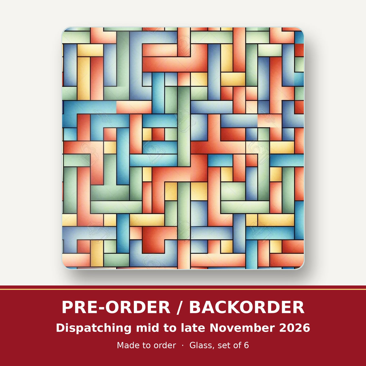 Pastel Basket Weave square glass coaster set of 6 – pre-order / backorder, dispatching mid to late November 2026