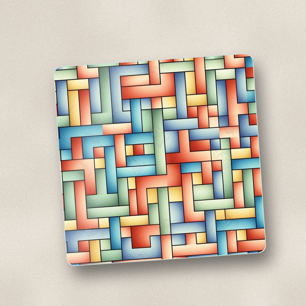 Close-up of one pastel basket weave square glass coaster, flat UV print