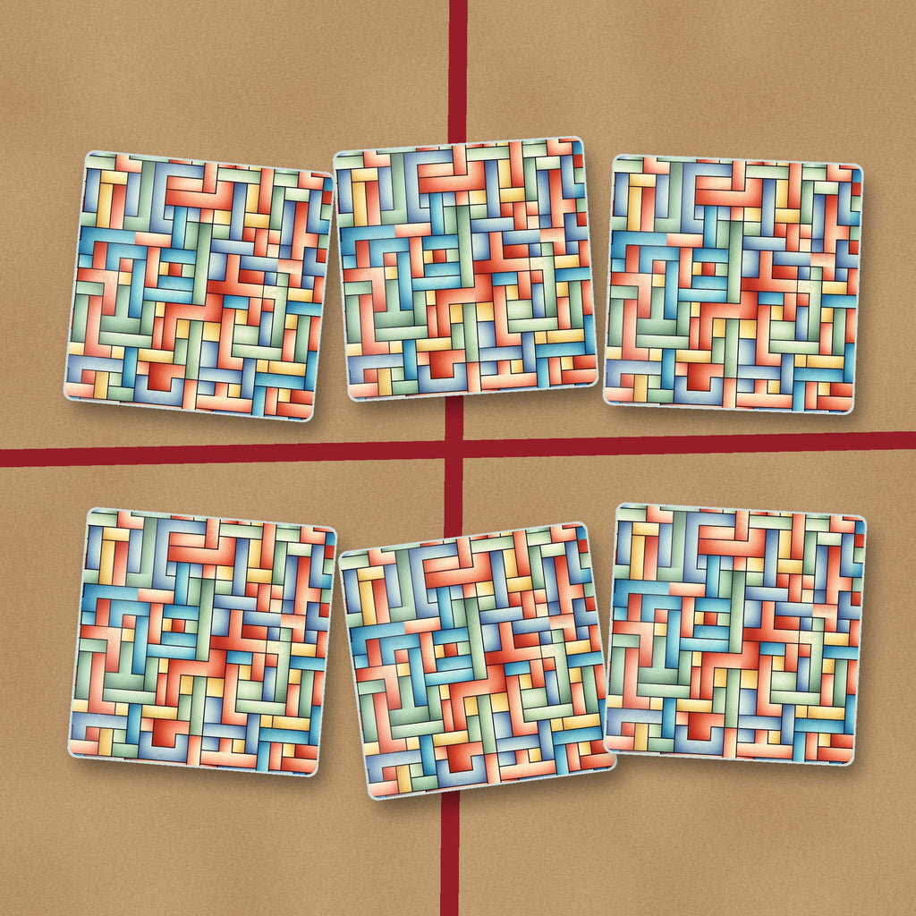 Pastel Basket Weave square glass coasters on kraft gift wrap