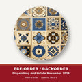 Navy & Gold Patterned Tiles round ceramic coaster set of 6 – pre-order / backorder, dispatching mid to late November 2026