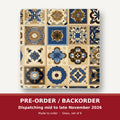Navy & Gold Patterned Tiles square glass coaster set of 6 – pre-order / backorder, dispatching mid to late November 2026