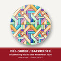 Pastel Woven Lattice round ceramic coaster set of 6 – pre-order / backorder, dispatching mid to late November 2026