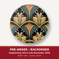 Art Deco Fan Pattern round ceramic coaster set of 6 – pre-order / backorder, dispatching mid to late November 2026