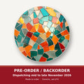Teal & Orange Mosaic round ceramic coaster set of 6 – pre-order / backorder, dispatching mid to late November 2026